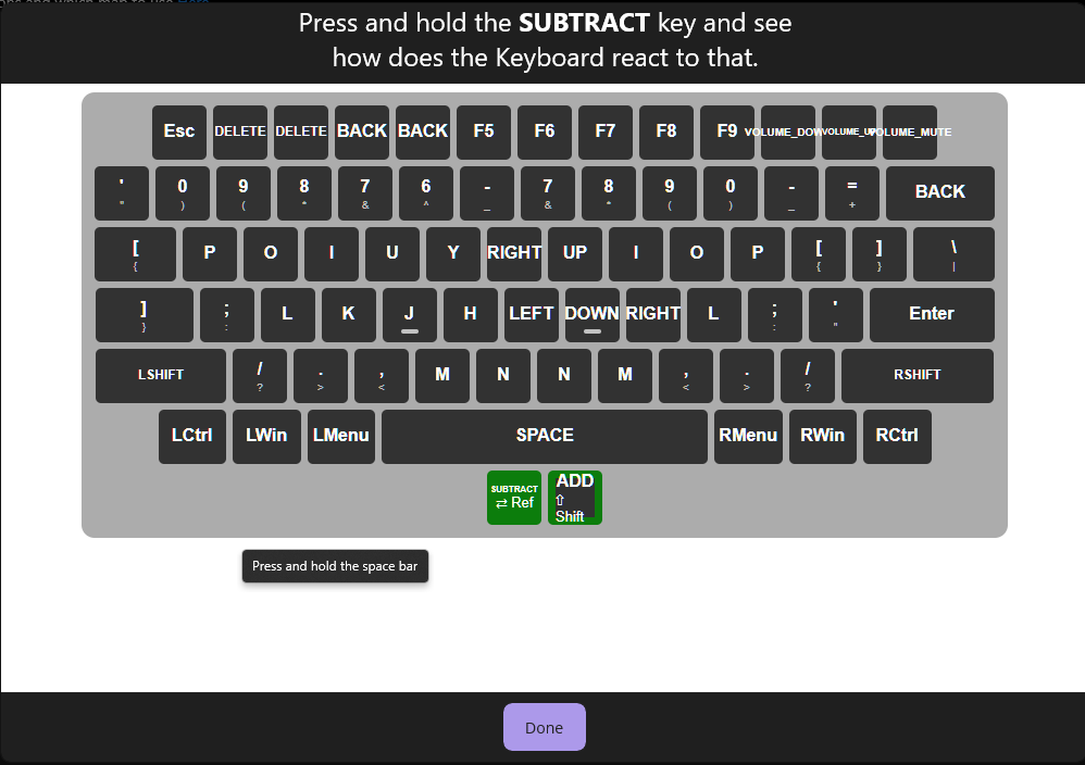A Keyboard UI with Reflector held down